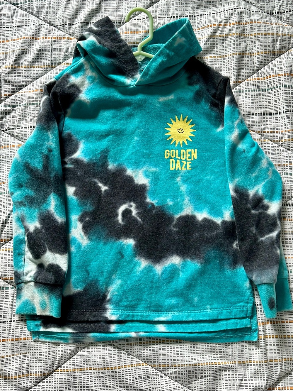 Target Kids Tie-Dye Hoodie in Teal, Black & Yellow Sun Graphic
